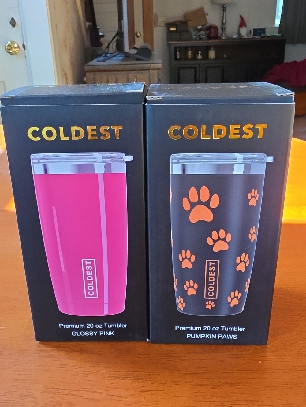 2 Coldest 20 oz Tumblers - Glossy Pink & Pumpkin Paws